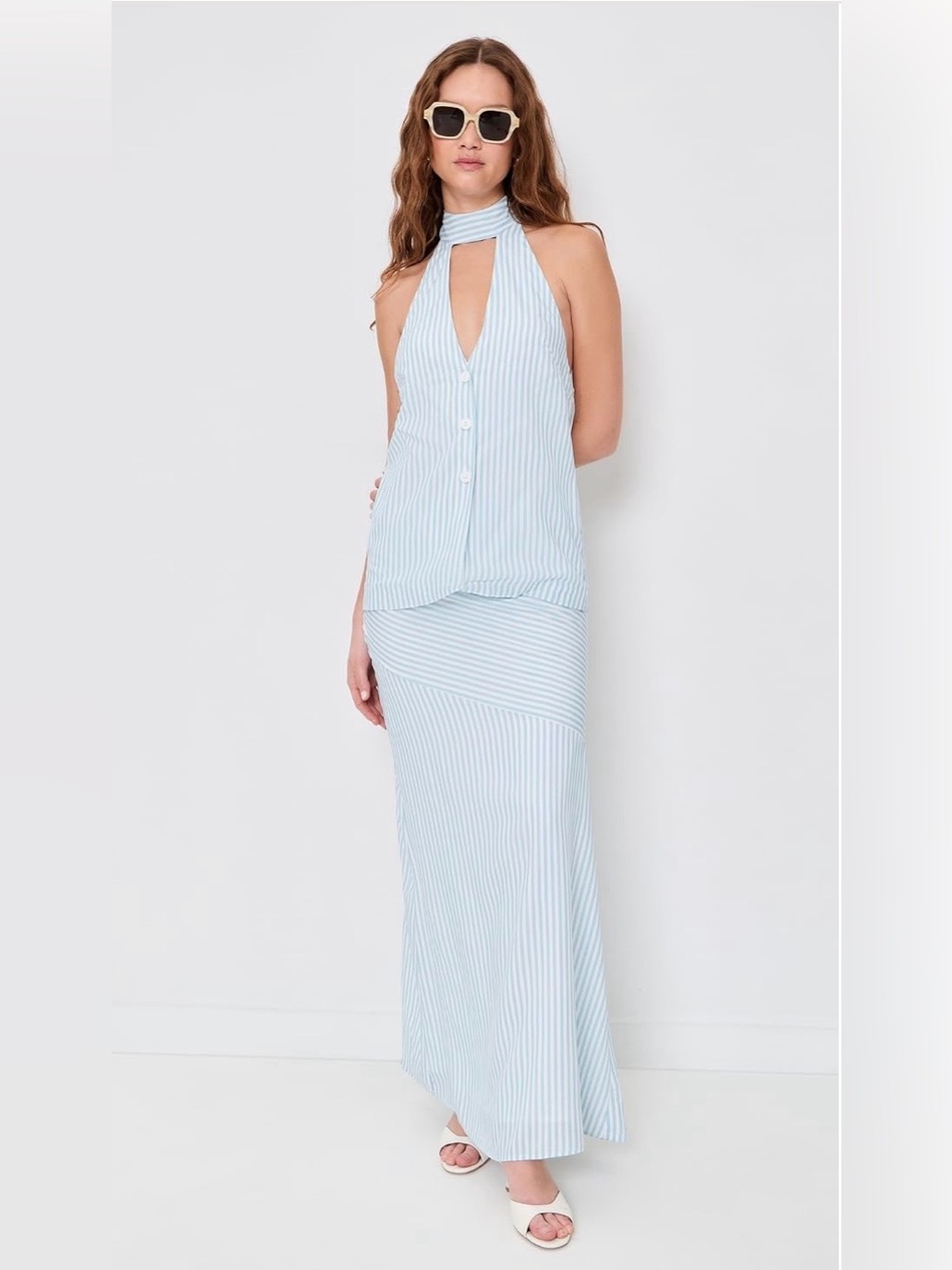 NEW TODAY Seven Wonders Striped Halter Vest Top in Light Blue and White,  6/8